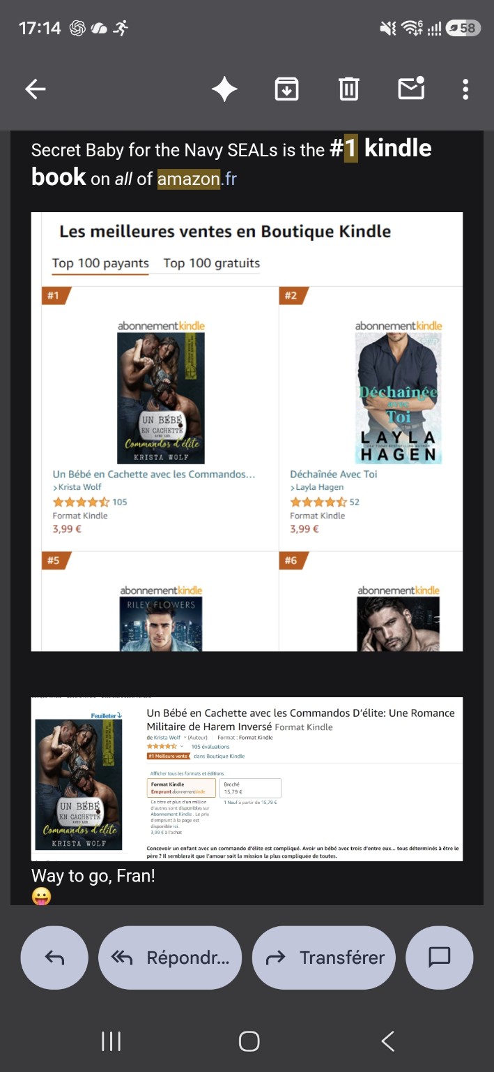 Amazon.fr — Top 100 Kindle payants, Krista Wolf, numéro 1